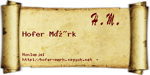 Hofer Márk névjegykártya